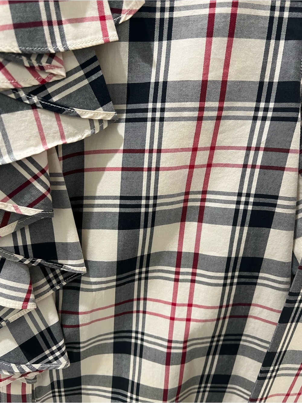 Ralph Lauren Plaid Ruffle Front Button-Up Shirt - Cream/Black/Red - Picture 12 of 12